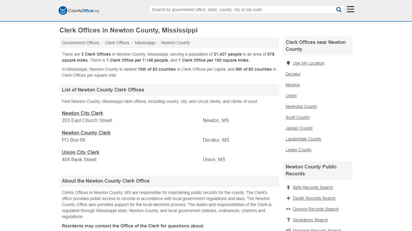 Clerk Offices - Newton County, MS (County & Court Records)